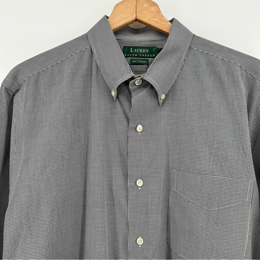 Lauren Ralph Lauren Shirt Mens 16.5 32/33 Black White Check Gingham Non Iron